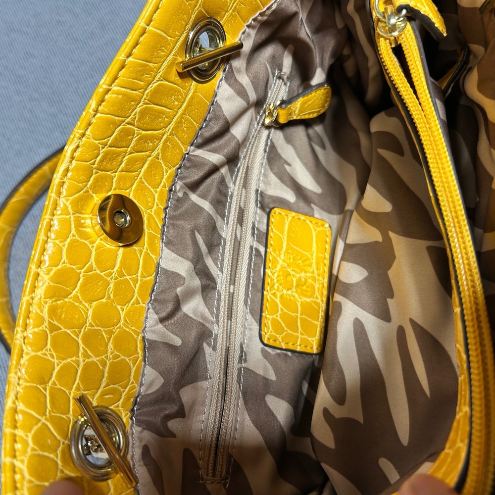 Anne Klein Shoulder Bag Womens Medium Yellow Faux Croc Chain Strap Tote - Picture 8 of 11